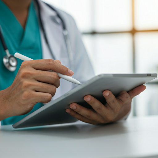 Doctor using MedMithra on a tablet